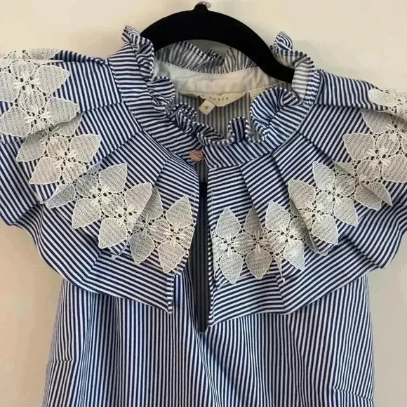 809 Ted Baker stripped blue white lace detail midi dress size 4 - Picture 10 of 14